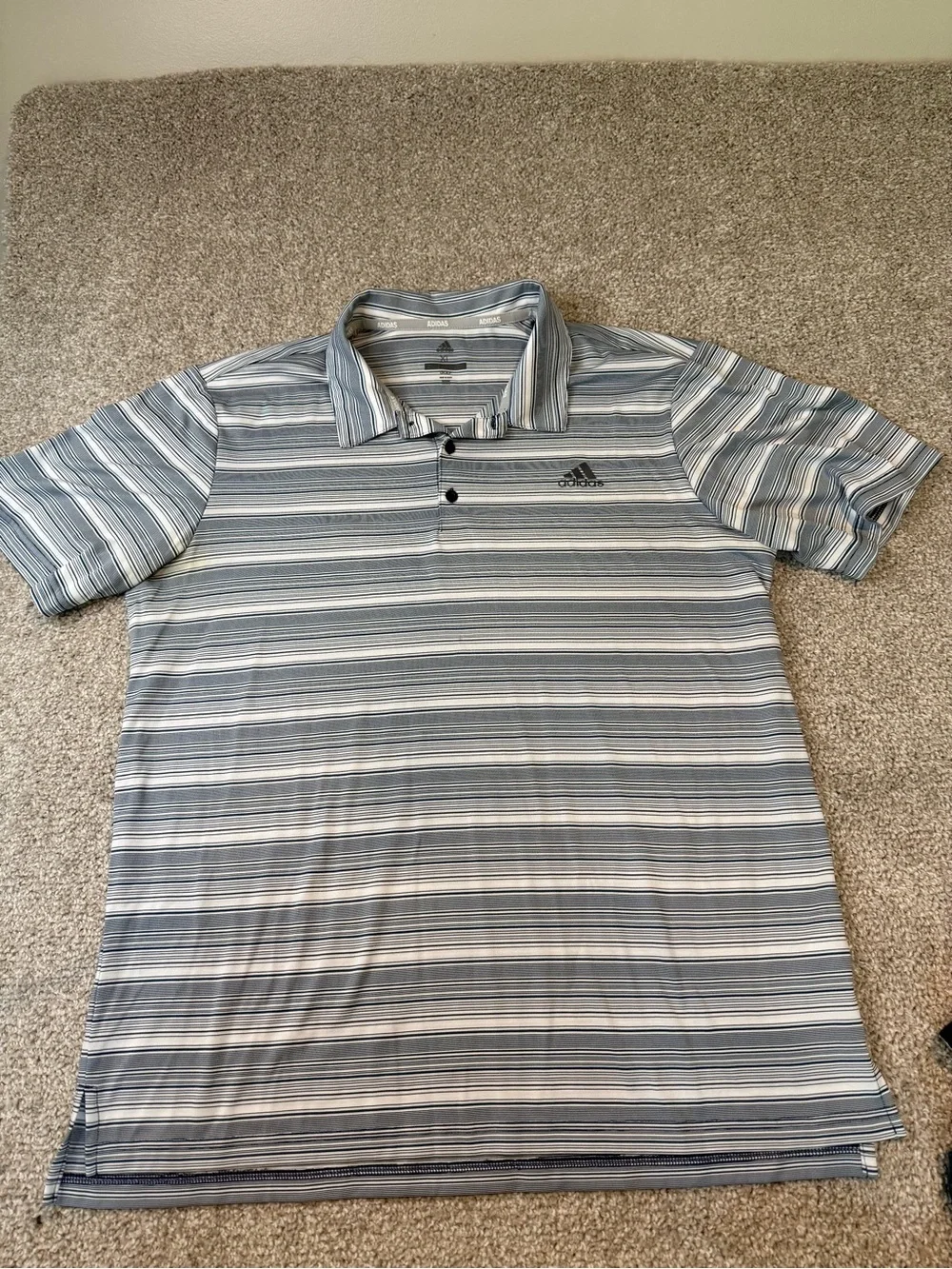 adidas Men’s Blue, Gray & White Striped Polo